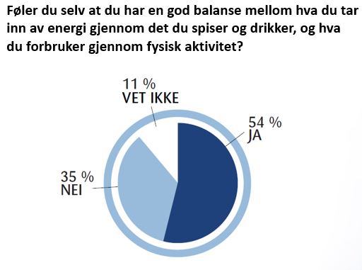 Seks av ti er fornøyd med balansen mellom energi fra mat og drikke og energi brukt ved fysisk aktivitet